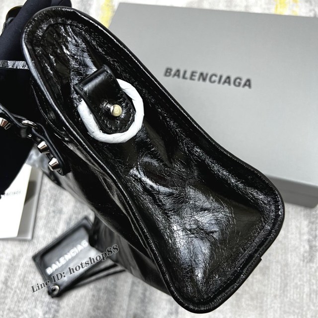 Balenciaga專櫃爆款新版中號機車包 巴黎世家經典印字LOGO款銀色小平釘手提機車包 fyj1031